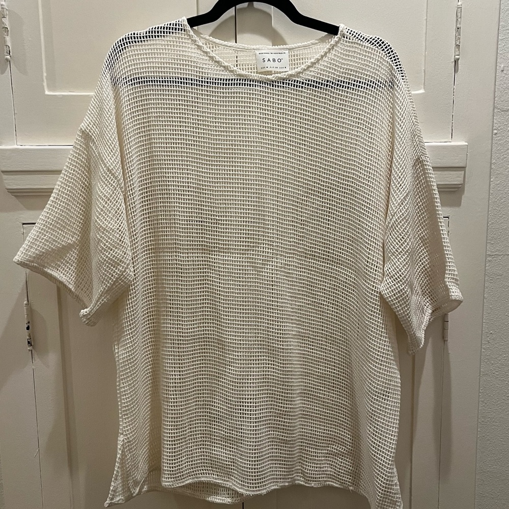Sabo White Mesh Knit Top Swimwear Cover Up